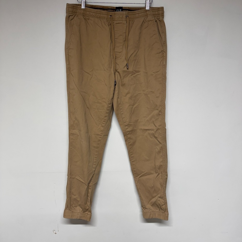 Gap Women Khaki Chino Jogger Pants Size M Elastic Waist Pull On High Rise